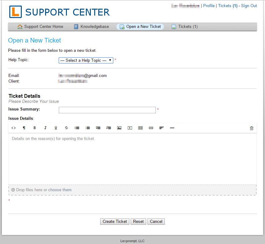 Open Ticket On Lexprompt Tech Support Website