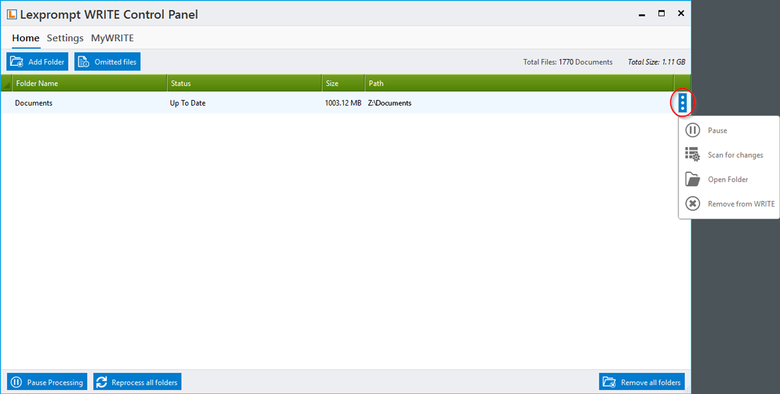 Lexprompt WRITE options at control panel